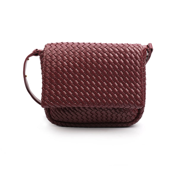 YNYG Estrella Woven Leather Shoulder Bag - Wine Red