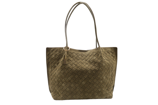 YNYG Estrella Handwoven Urban Suede Tote - Olive Green
