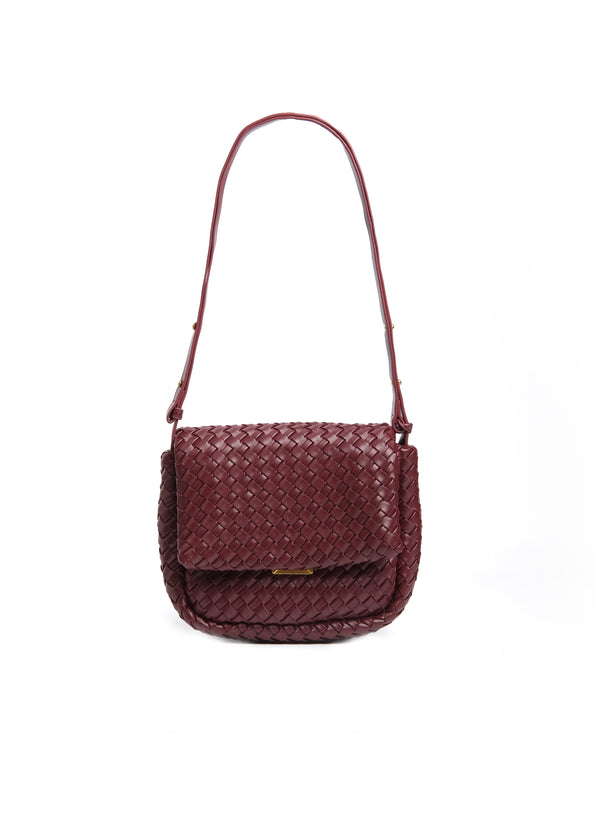 YNYG Estrella Woven Leather Shoulder Bag Mini - Wine Red