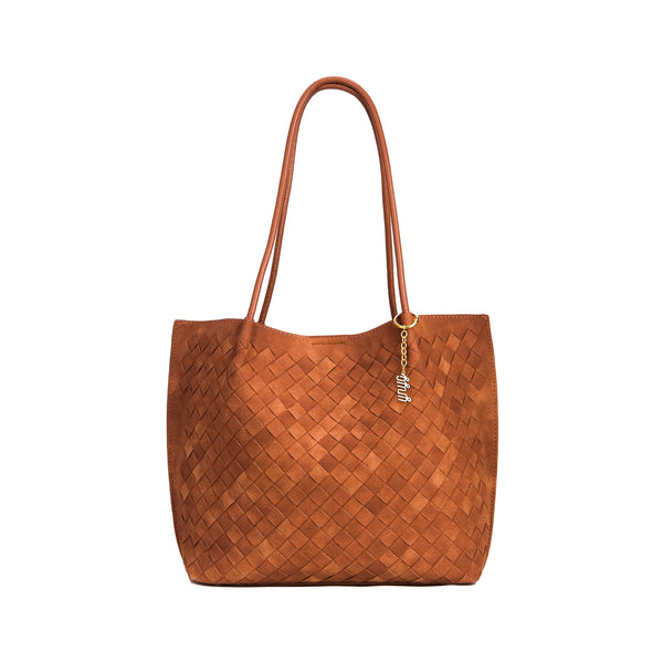 YNYG Estrella Handwoven Urban Suede Tote - Chestnut