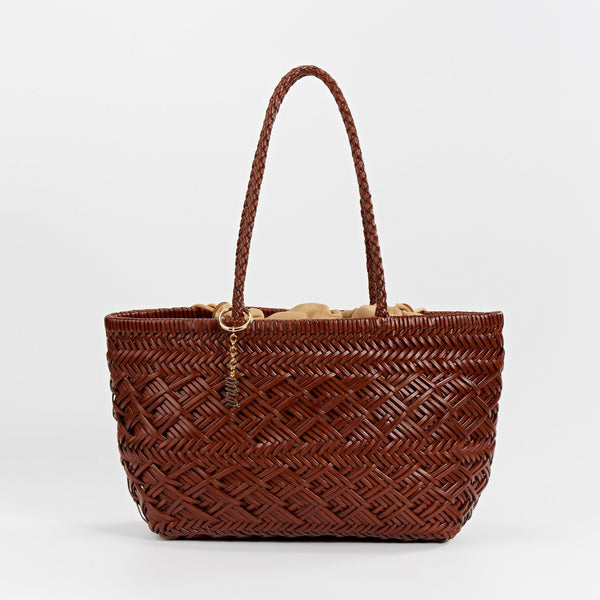 Solène Maple Leather Handwoven Tote - Chestnut